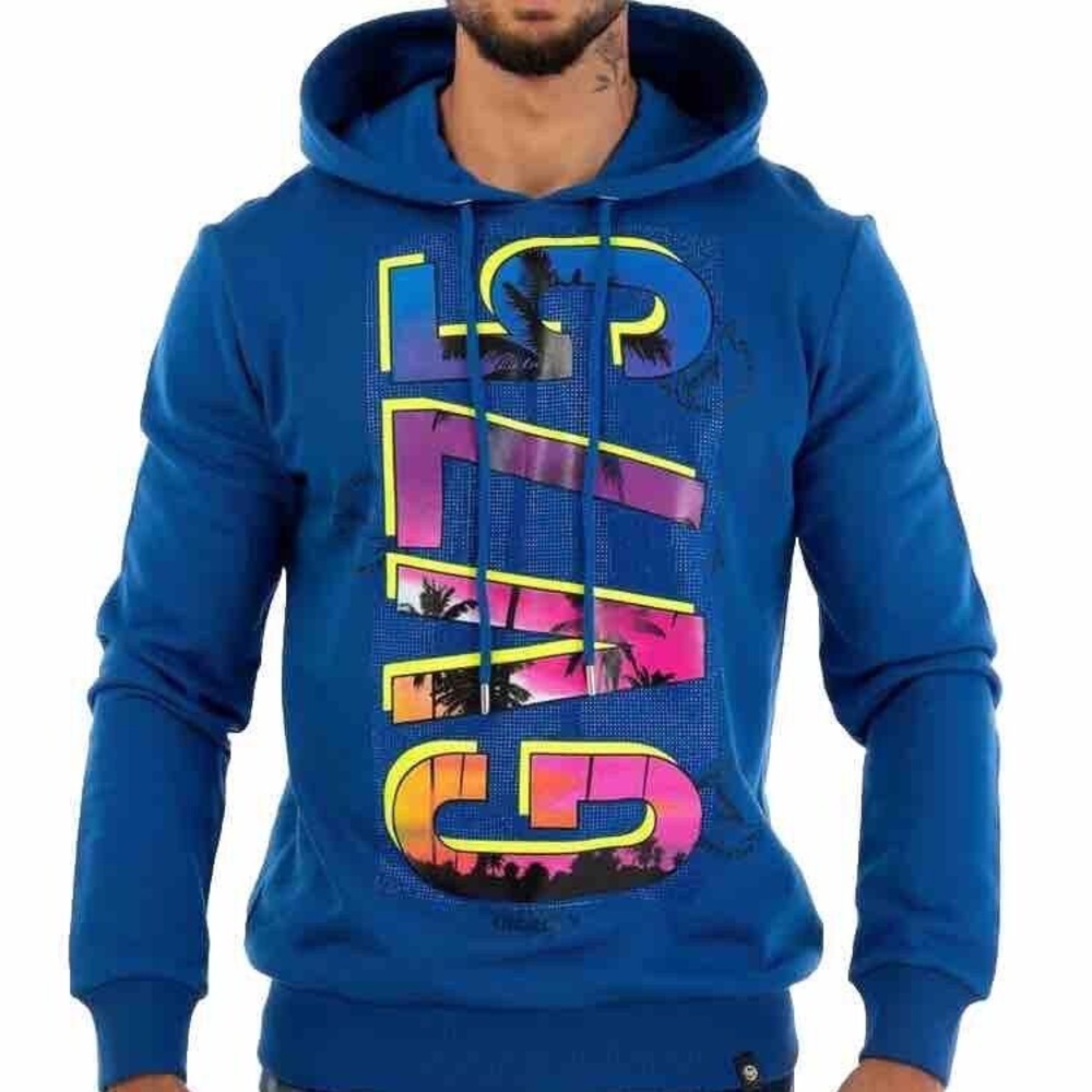 Avenue George V Paris GV75 Men Sweatshirt LARGE Rhinestone Blue Long Sleeve NWT